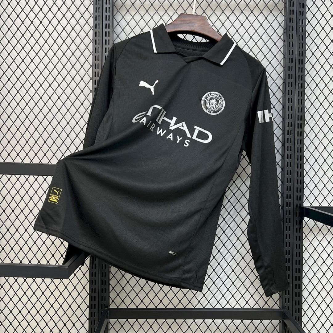 Maglia Manchester City Away Manica Lunga 2025/26 Versione Tifoso vista frontale completa