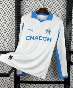 Maglia Olympique Marseille Home Manica Lunga 2025/26 Versione Tifoso vista frontale completa