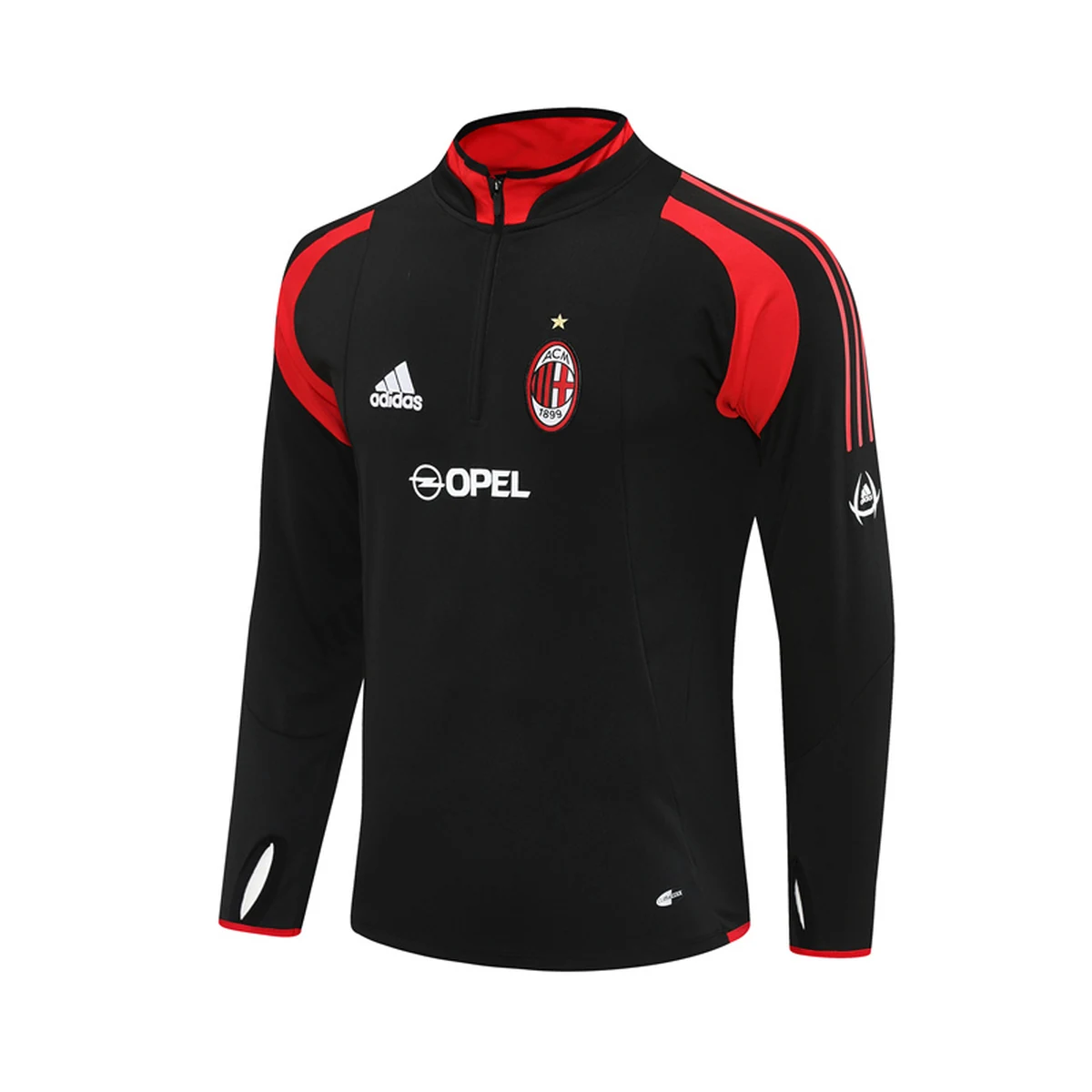 Felpa Milan 2004/05 Nera Mezza Zip Retro - dettaglio del tessuto