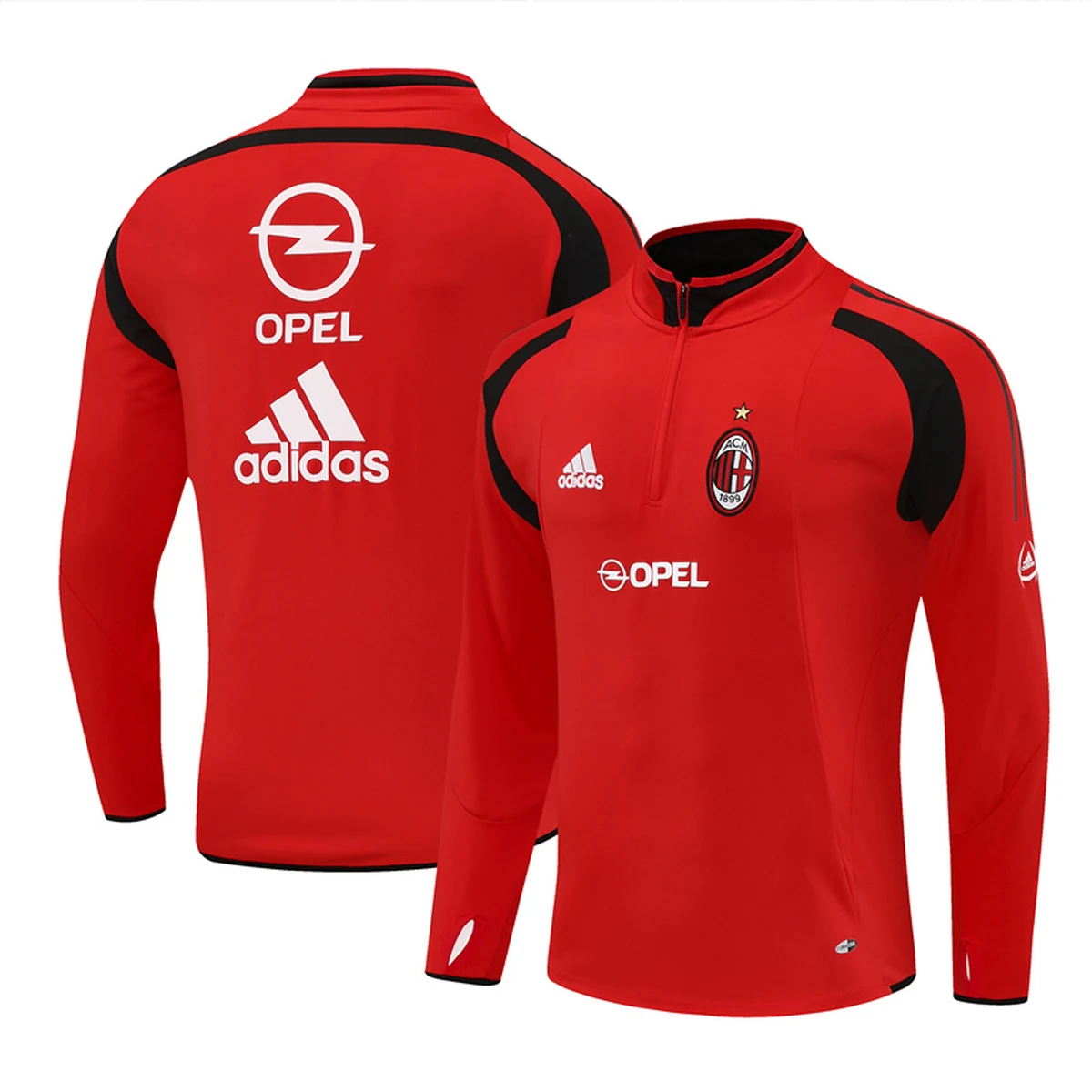 Felpa Milan 2004/05 Rossa Mezza Zip Retro - vista frontale
