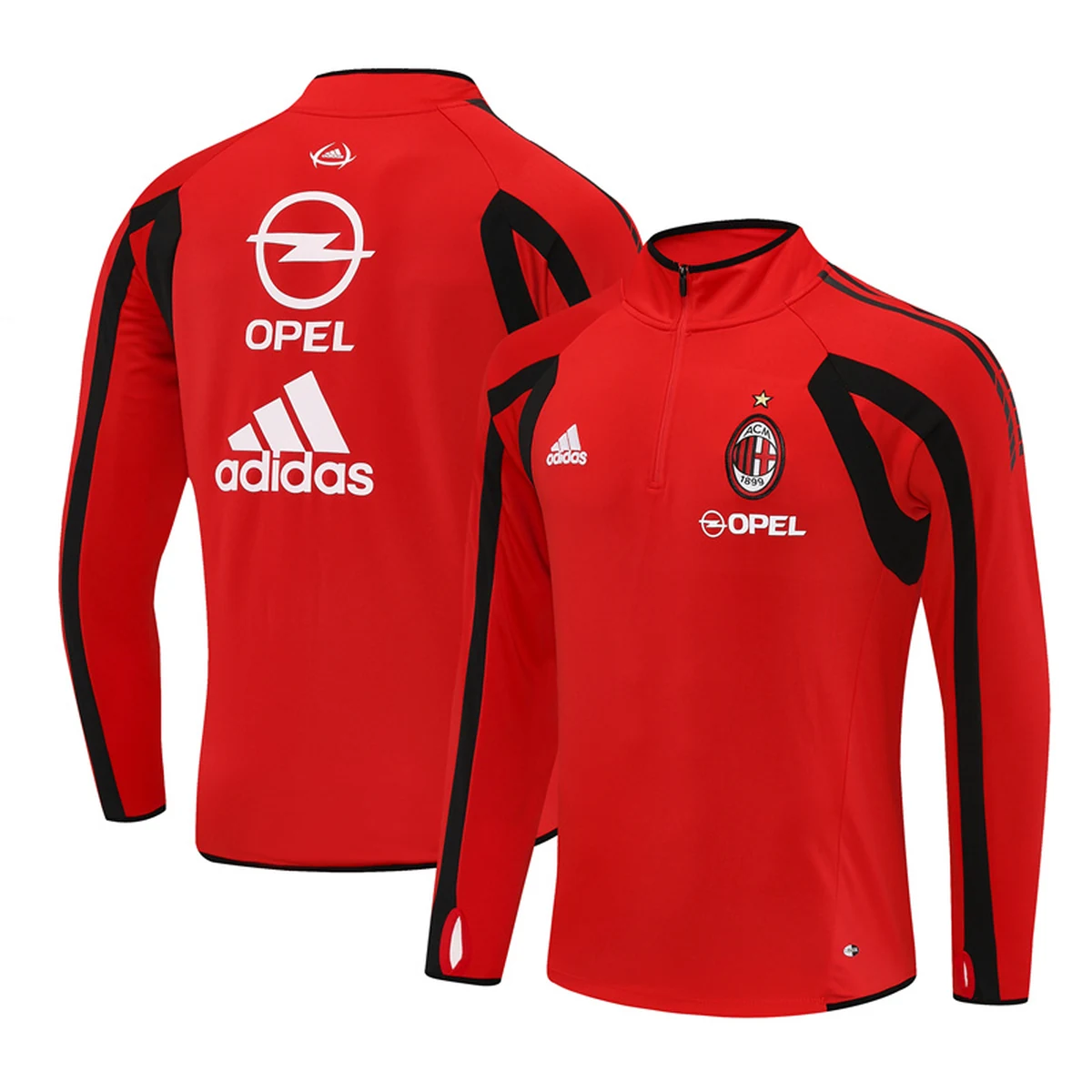 Felpa Milan 2005/06 Rossa Mezza Zip Retro - vista frontale