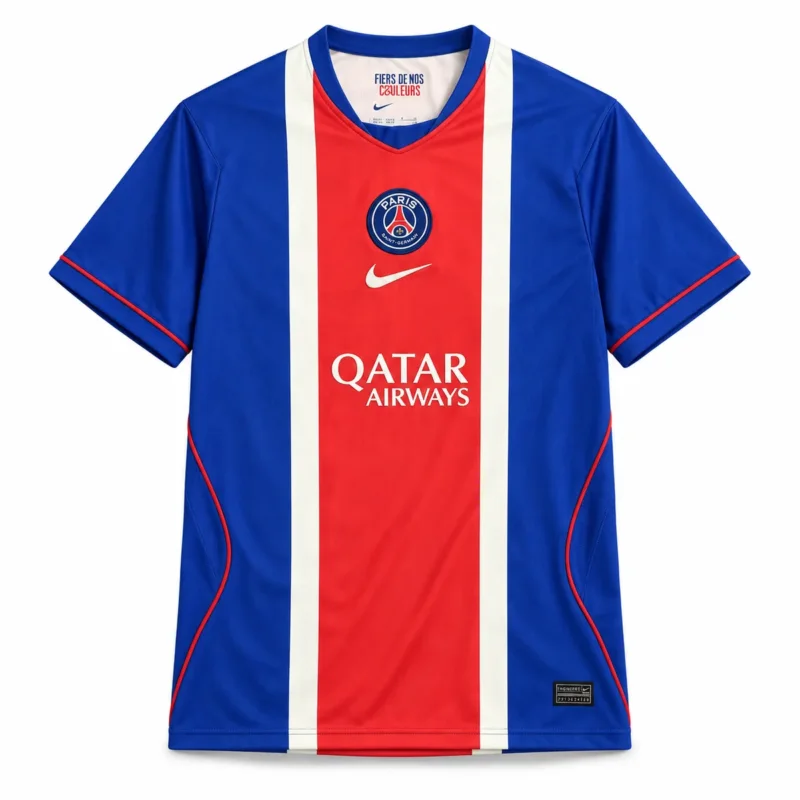 Camiseta PSG Primera Equipación 2026/27 — vista frontal, presentación comercial