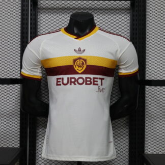 maglia roma away giocatore fronte bianco banda giallorossa