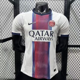 maglia psg away giocatore fronte banda sfumata blu e rossa