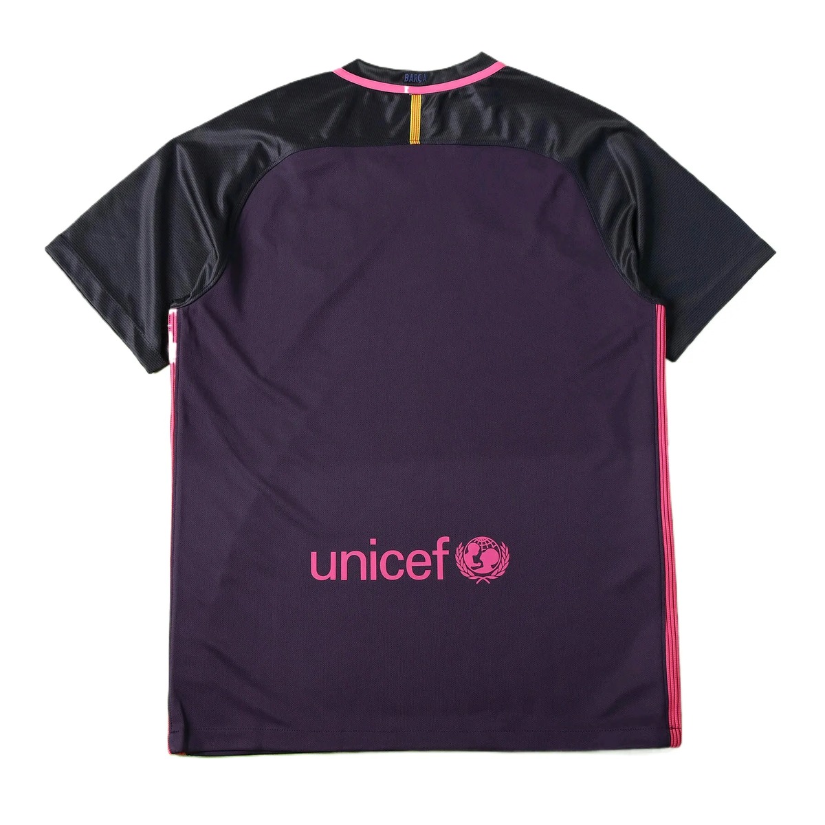 maglia barcellona away 2017 retro con logo unicef rosa