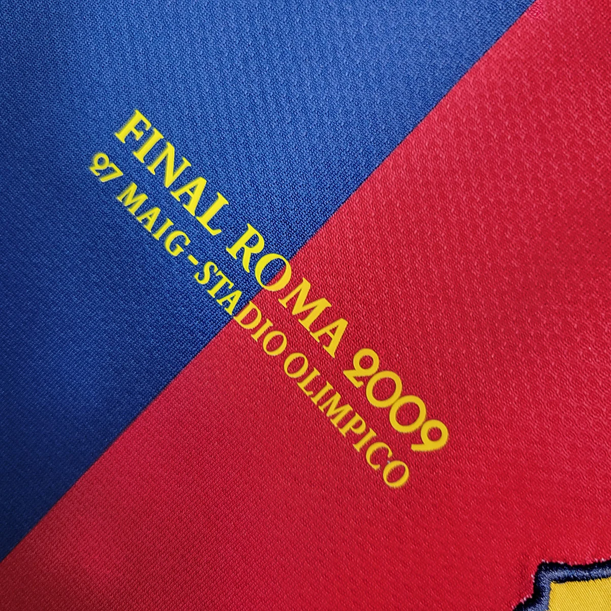 Maglia Barcellona 2009 Retro dettaglio Finale Roma