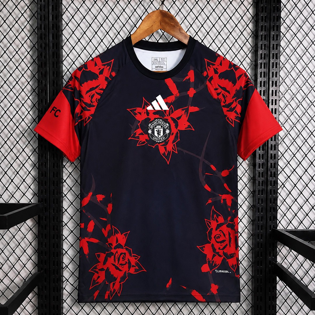 maglia allenamento manchester united fronte nero motivo floreale