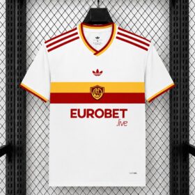seconda camiseta roma fronte bianco con bande giallorosse