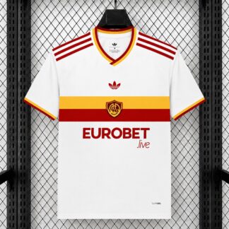 seconda maglia roma fronte bianco con bande giallorosse