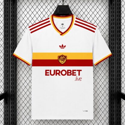 seconda camiseta roma fronte bianco con bande giallorosse