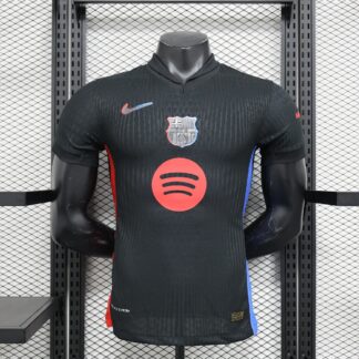 maglia barcellona away giocatore fronte nero con grafica rossa
