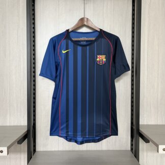 maglia barcellona away 2005 fronte blu navy gessato