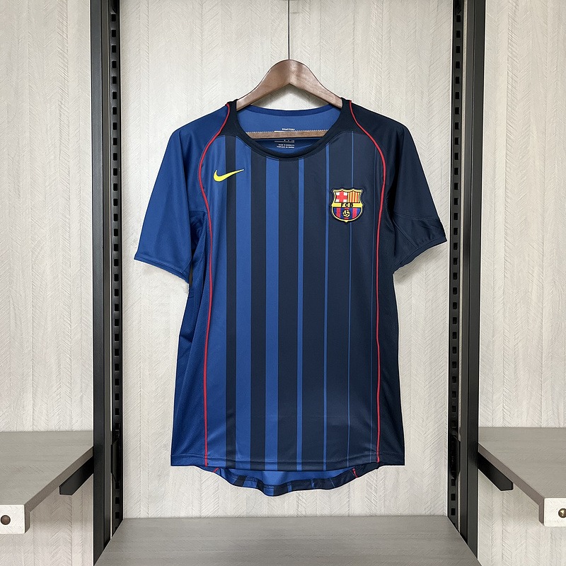 maglia barcellona away 2005 fronte blu navy gessato