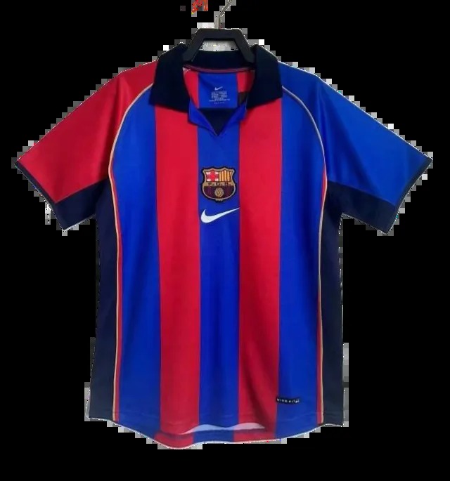 maglia barcellona 2002 fronte a strisce blaugrana con colletto polo