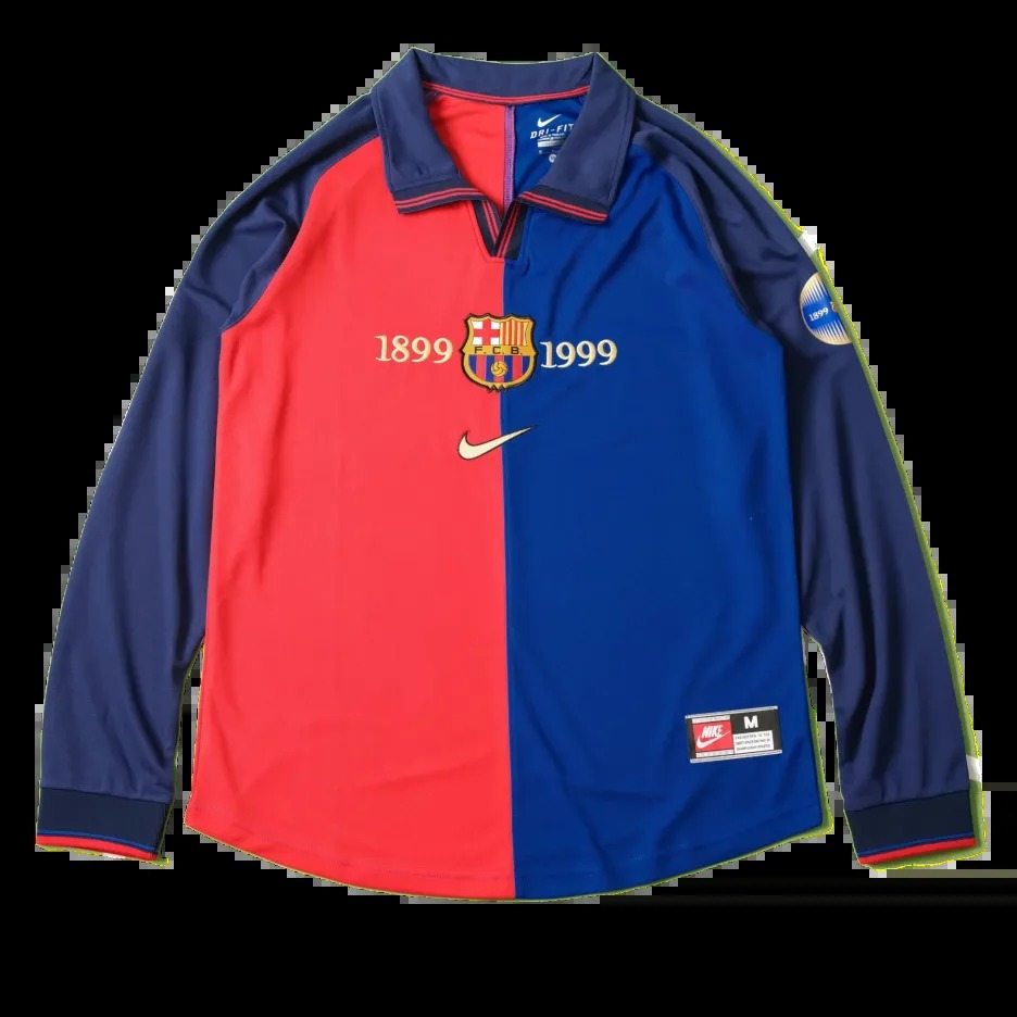 maglia barcellona centenario maniche lunghe fronte meta granata e meta blu maniche lunghe