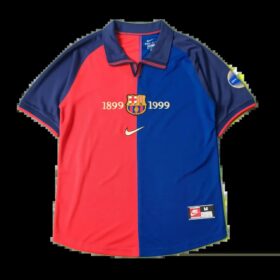 camiseta barcellona centenario fronte meta granata e meta blu