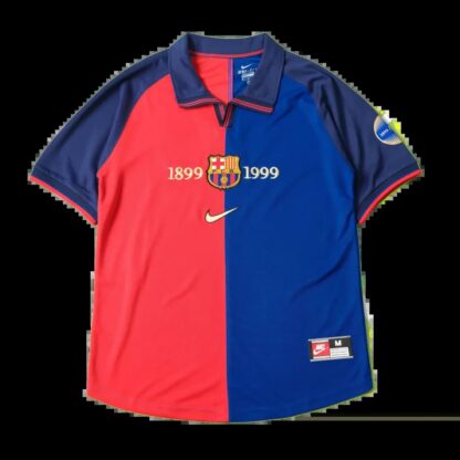 camiseta barcellona centenario fronte meta granata e meta blu