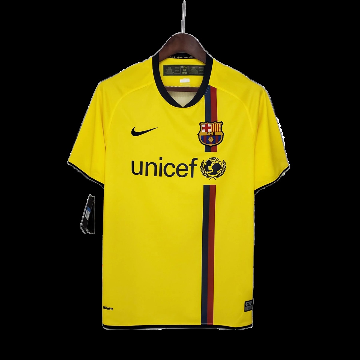 maglia barcellona away 2009 fronte giallo con banda blaugrana