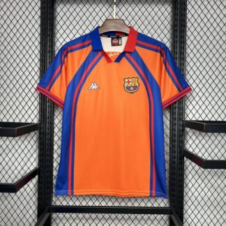 maglia barcellona away 1998 fronte arancio con banda blu