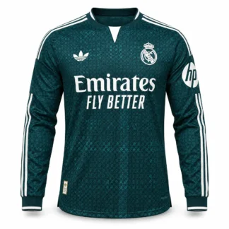Seconda Maglia Real Madrid 2026/27 – Manica Lunga Versione Giocatore – vista frontale, presentazione virtuale basata sul prodotto