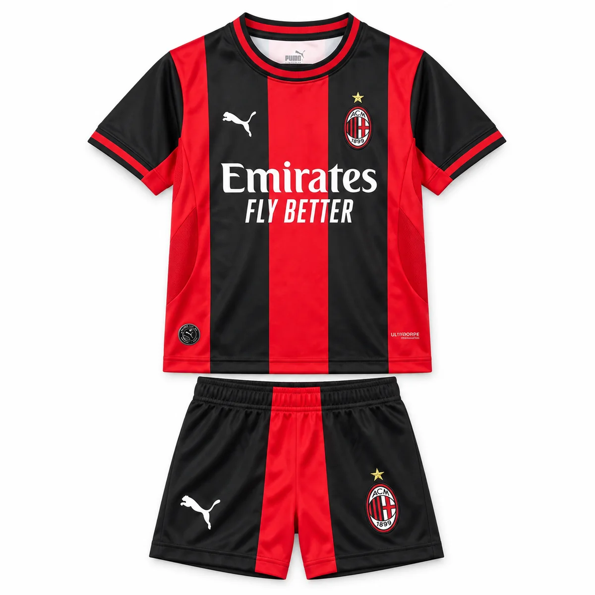 Completo Milan Bambino Home 2026/27 — vista frontale, presentazione commerciale