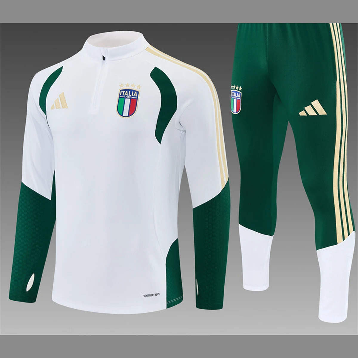 Tuta Italia bambino bianca 2026/27 – dettaglio frontale di giacca e pantaloni