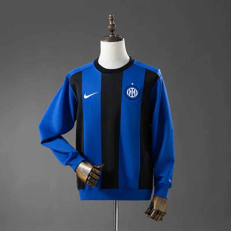 Sudadera Inter Cuello Redondo Rayas Azules y Negras 2025/26 – frontal