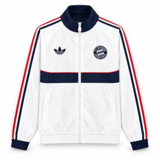 Chaqueta Bayern Múnich Blanca con Franja Azul Marino – vista frontal comercial