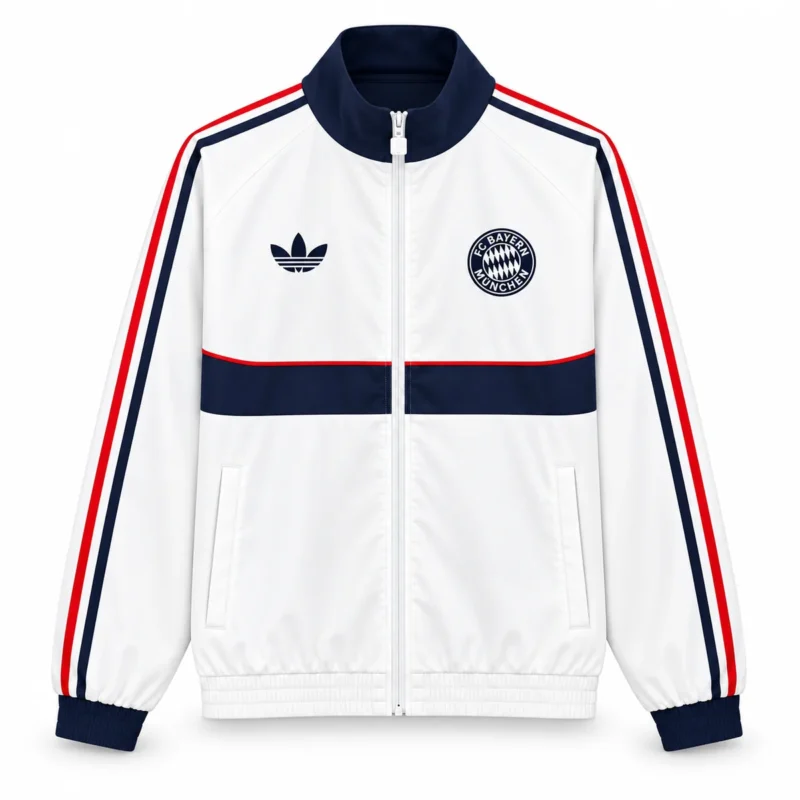 Giacca Bayern Monaco Bianca con Fascia Blu Navy – vista frontale commerciale
