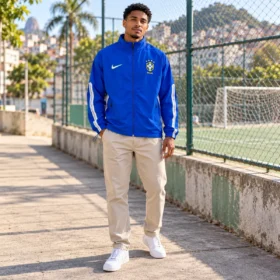Giacca Brasile 1998 Blu con Zip – indossata da modello virtuale