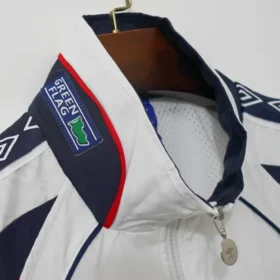 Giacca Inghilterra Retro Bianca Blu e Rossa Green Flag – foto reale del tessuto e delle finiture
