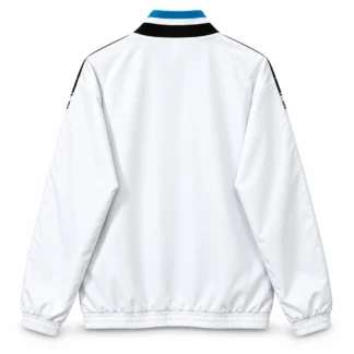 Chaqueta Newcastle Blanca con Estampado Negro y Azul – vista trasera comercial