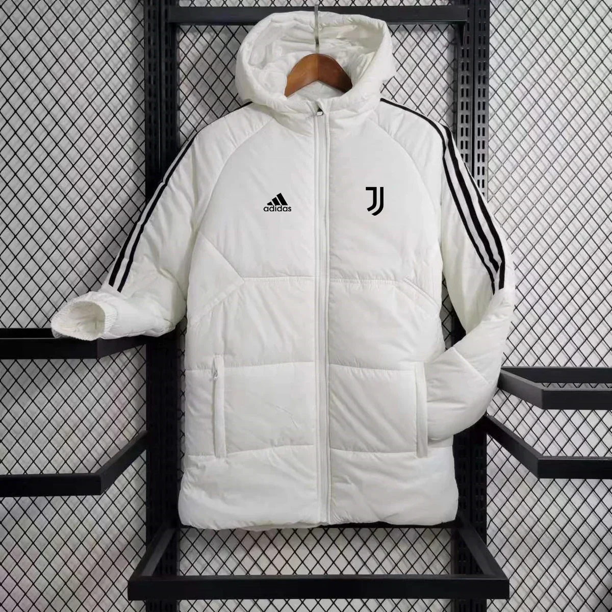 Chaqueta Acolchada Juventus Blanca con Capucha – frontal