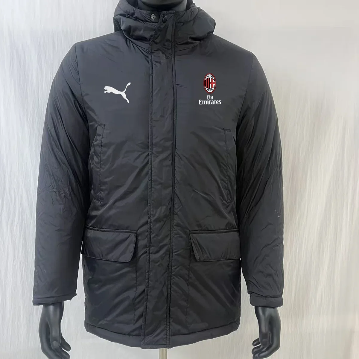 Chaqueta Acolchada Milan Larga Gris Oscuro – frontal
