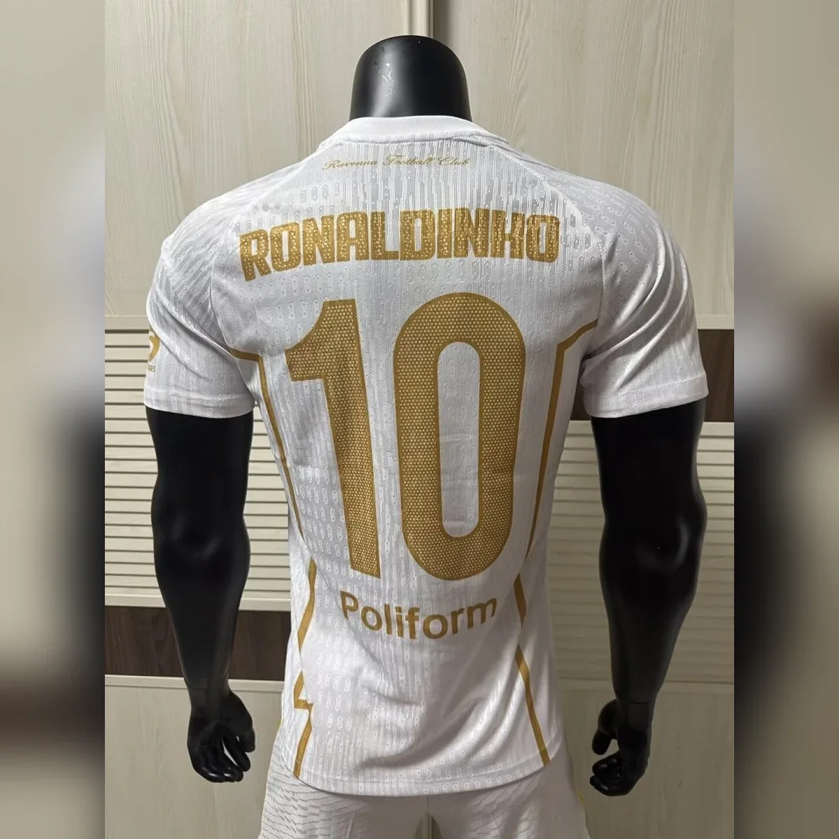 Camiseta Ronaldinho Ravenna Jugador Blanca y Oro – espalda
