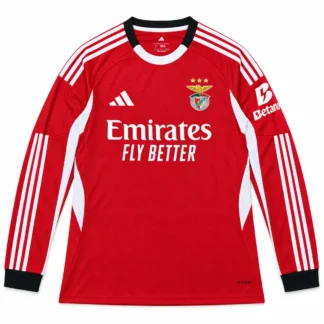 Prima Maglia Benfica Manica Lunga 2025/26 — vista frontale, presentazione commerciale