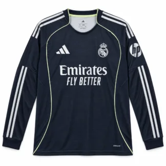 Seconda Maglia Real Madrid Manica Lunga 2025/26 — vista frontale, presentazione commerciale