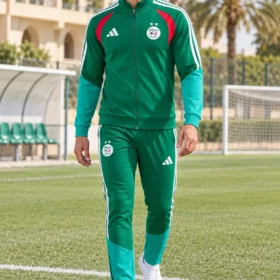 Tuta Algeria Verde Zip Completa con Collo Alto 2026 – indossata da modello virtuale, immagine illustrativa