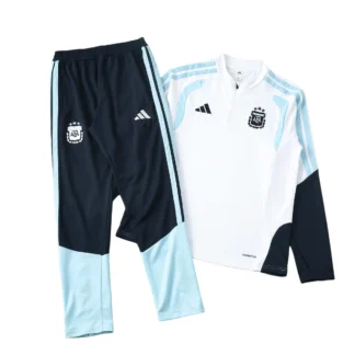 Tuta Argentina Bianca e Nera Mezza Zip con Dettagli Azzurri – vista frontale commerciale