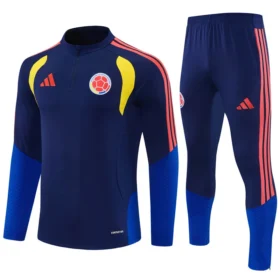 Tuta Colombia Blu Navy Mezza Zip con Dettagli Gialli 2026 – vista frontale commerciale