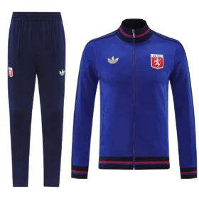 Tuta Lione Blu e Navy Full Zip con Bordi Rossi – vista frontale commerciale