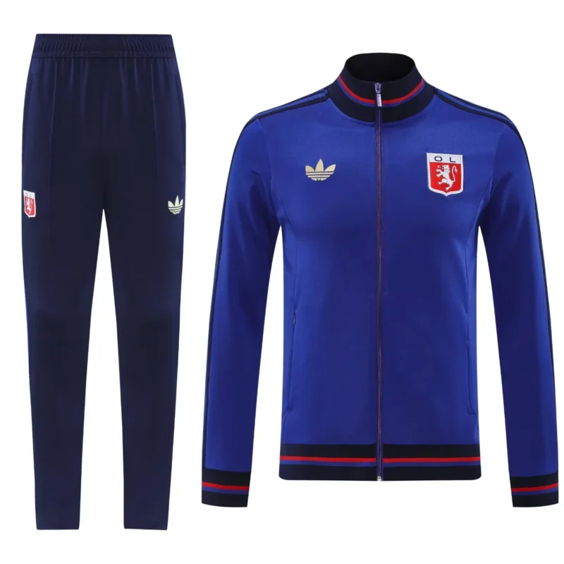Tuta Lione Blu e Navy Full Zip con Bordi Rossi – vista frontale commerciale