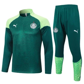 Tuta Palmeiras Verde Scuro con Spalle Lime Mezza Zip – vista frontale commerciale