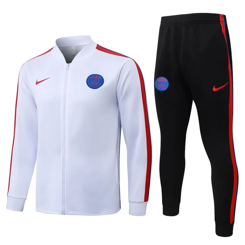 Tuta PSG Bianca Full Zip con Bande Rosse 2026/27 – fronte
