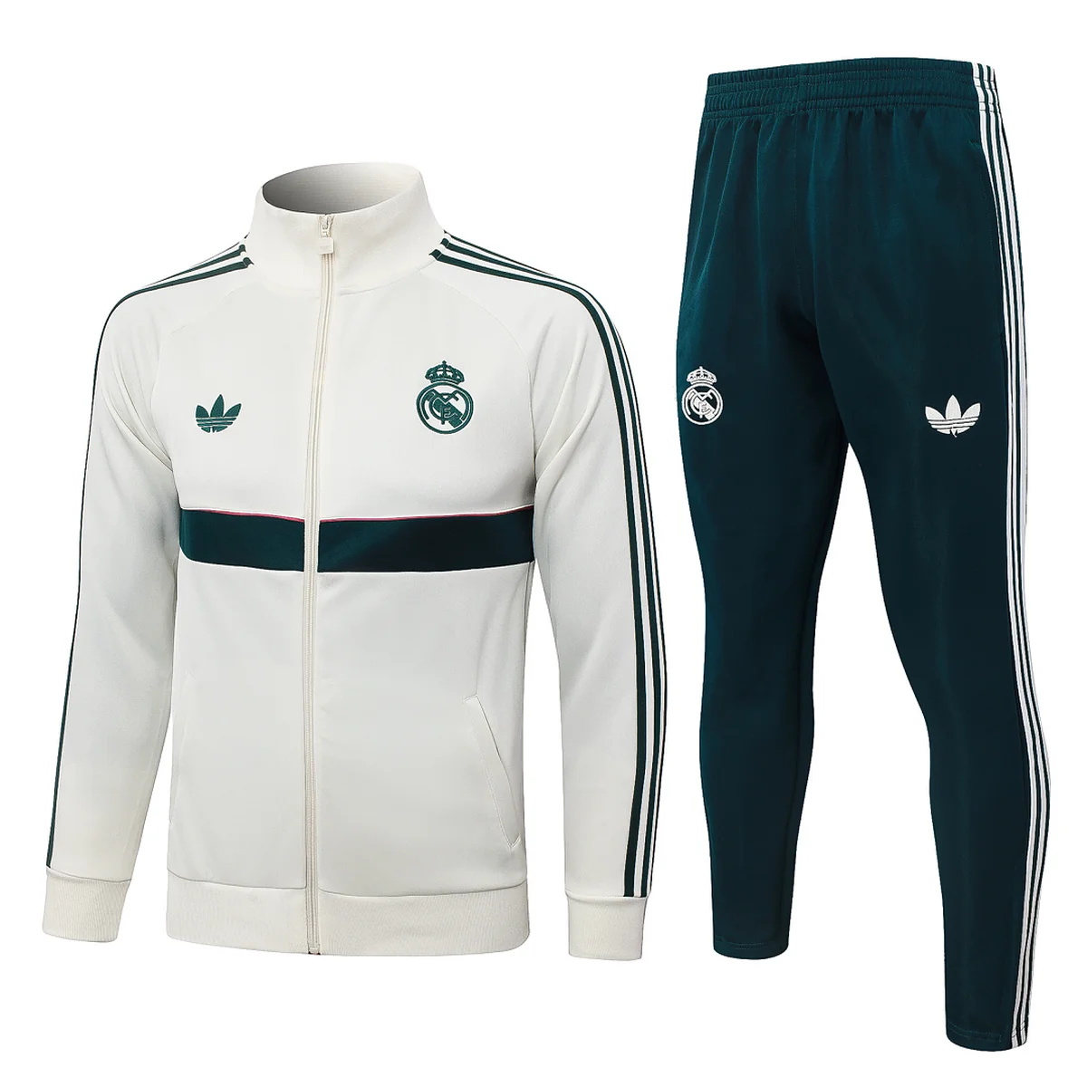 Chándal Real Madrid Beige con Franja Verde 2026/27 – frontal