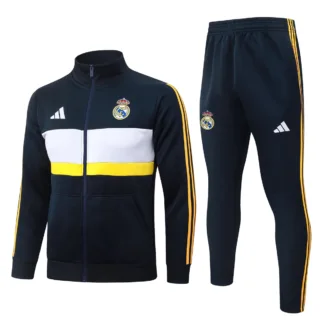 Chándal Real Madrid Azul Marino Franja Blanca 2026/27 – vista frontal del conjunto del proveedor