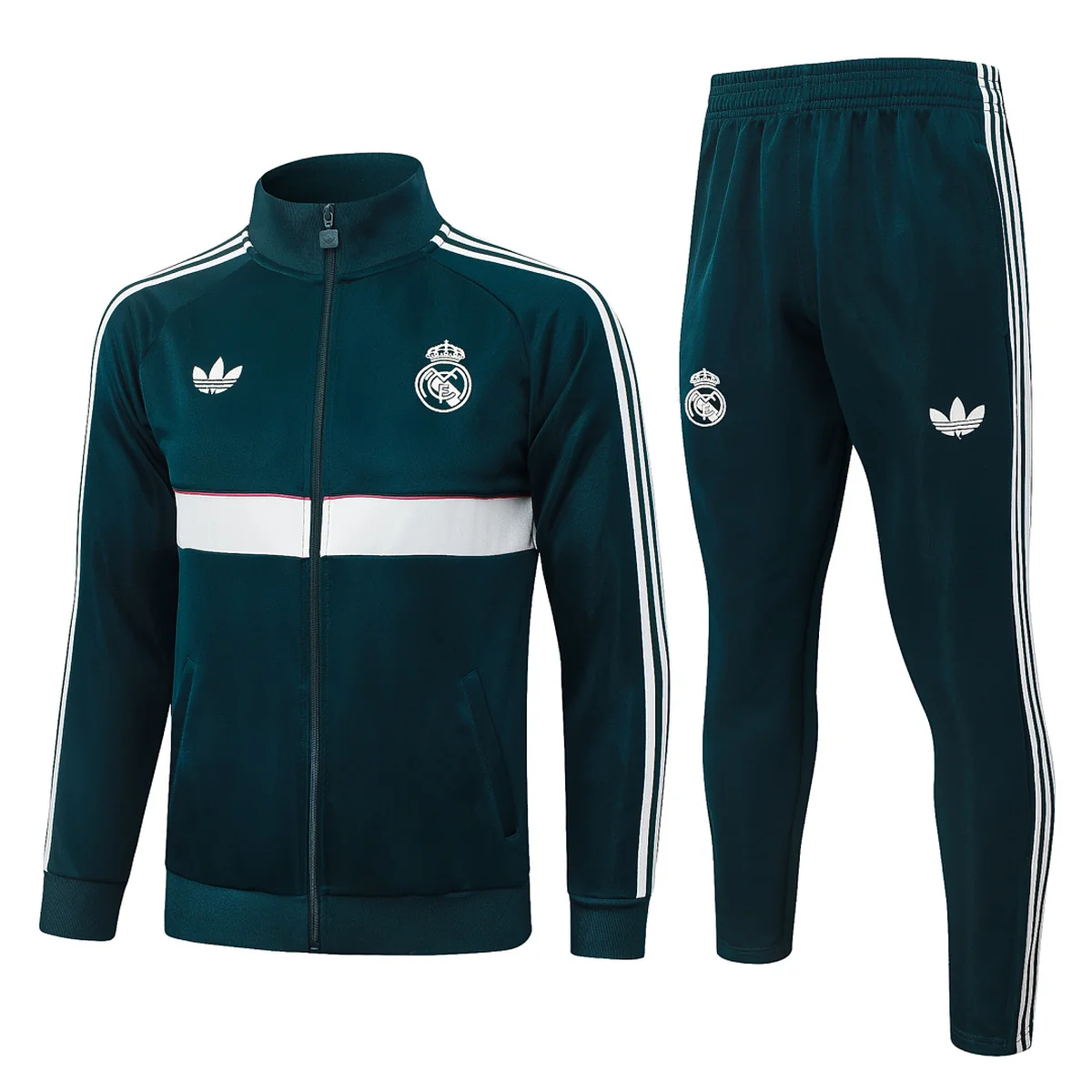 Chándal Real Madrid Verde Oscuro Franja Blanca 2026/27 – frontal