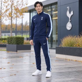 Tuta Tottenham Blu Navy Full Zip 2026/27 – completo indossato da modello virtuale, immagine illustrativa