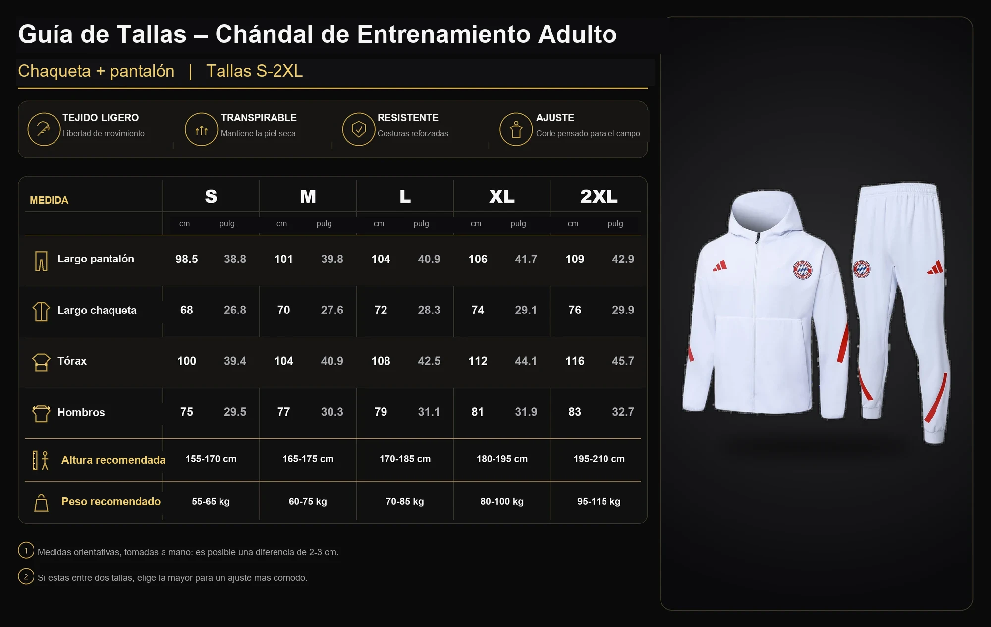 Guía de tallas chándal adulto