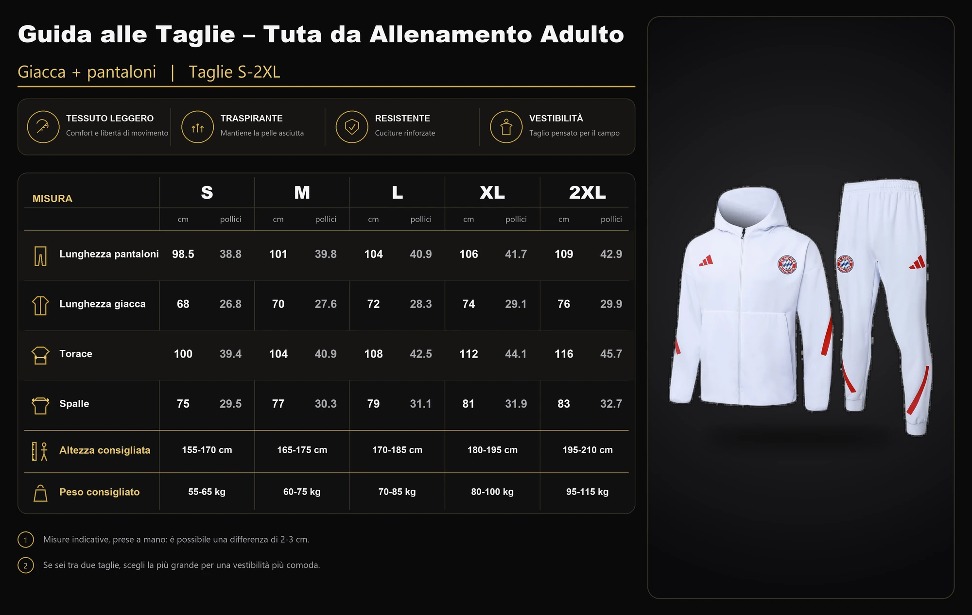 Guida alle taglie tuta adulto